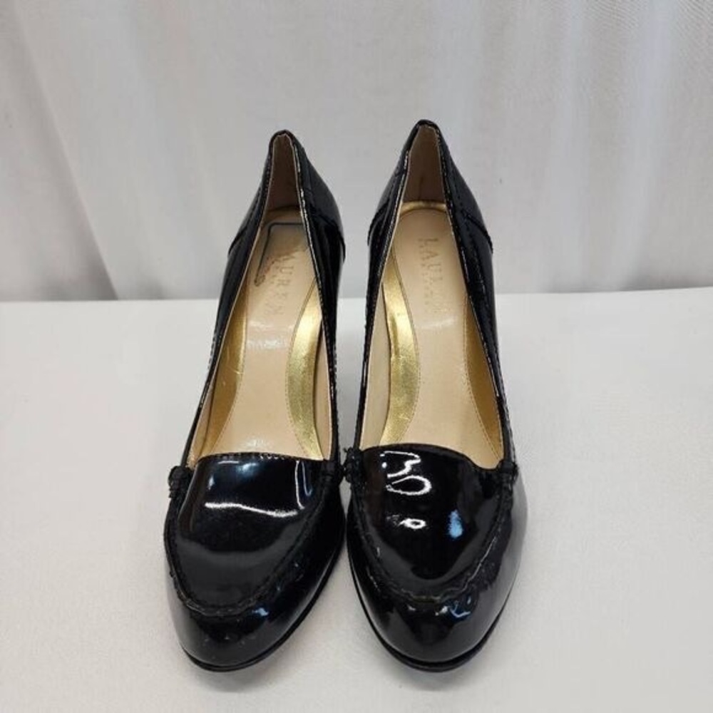 LAUREN Ralph Lauren Size 7.5 Black Patent Leather Heels Q